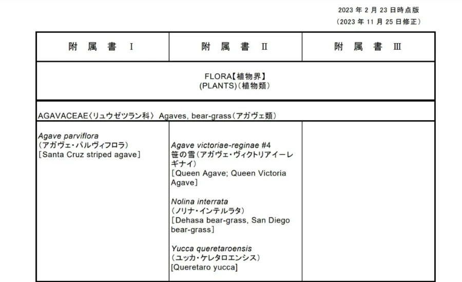 ワシントン条約附属書（植物界）